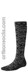 Smartwool FLORAL FAN Flower Print Wool Knee High Women's Socks BLACK