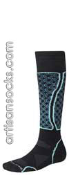 Smartwool W PHD SNOWBOARD LT Geometric Print Wool Calf Socks BLACK/AQUA