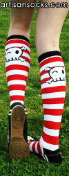 Sock It To Me Pirates Skull Striped Cotton Knee High Knee Socks