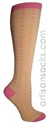 Sock It To Me Peach Hearts Geometric Print Cotton Knee High Knee Socks