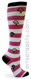 Sock It To Me Bird Striped Cotton Knee High Knee Socks