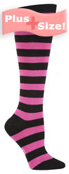 Sock it to Me Pink / Black Striped Knee High Socks, PLUS SIZE