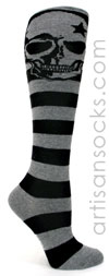 Sock it to Me Grey Skull Knee High Socks with Black Stripes