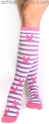 Sock it to Me Pink Bunny Knee Socks with Purple Stripes