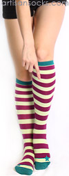 Sock it to Me Lt Green / Maroon Striped Knee Hi Socks