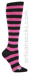Sock it to Me Bright Pink and Black Striped Knee High Socks