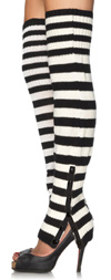 Striped Extra Long Side Snap Leg Warmers Black / White
