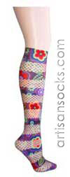 Violet Love Mix Fishnet Retrophilia Floral Print Knee High Stockings / Trouser Socks