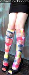 Geometric Print Mix Fishnet Knee Highs