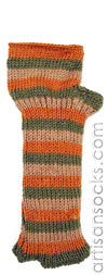 Fleece Lined Olive and Orange Striped Long Wool Fingerless Gloves