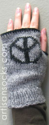 Fleece Lined Peace Sign Gray Wool Fingerless Gloves