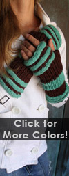 Fleece Lined Striped Wool Fingerless Gloves- 2 Color Options! Turquoise / Brown