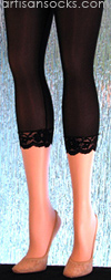 Solid Black Capri Leggings with a Delicate Lace Cuff