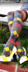 Geometric Harlequin Print with Thigh-High Color Stripes OTK Socks