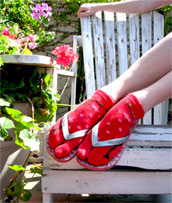 K.Bell Cherry Blossom Tabi - Red Cotton Floral Print Split Toe Socks