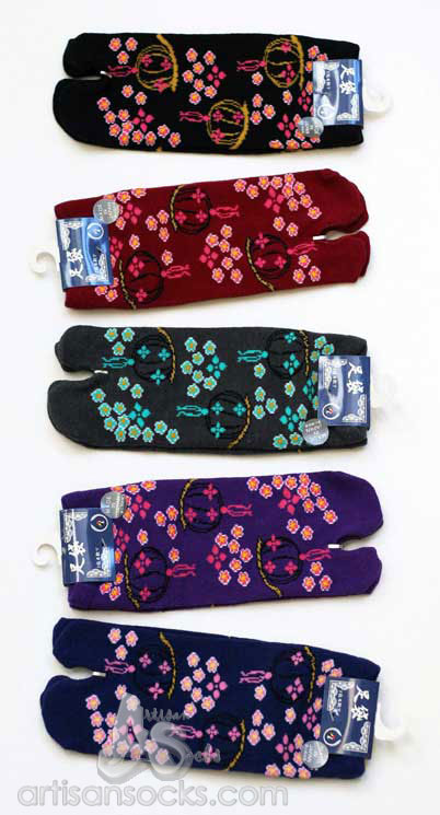 Japanese Cherry Blossom And Lantern Footies Flower Print Floral Japanese Tabi Socks