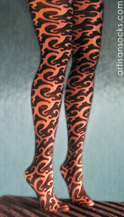 Women's Hosiery Tattoo Tights with Black Swirl Design