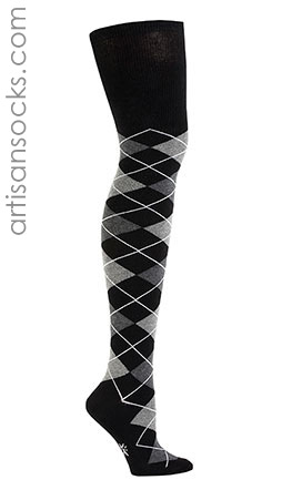 Black & Gray Argyle Over the Knee Socks