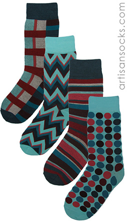 Retro Patterned Beatnik Blue - Unisex Trouser Socks 4 Pack
