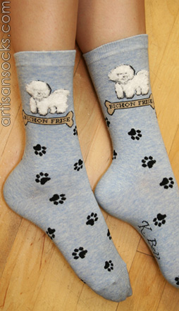 K. Bell Blue Bichon Frise Crew Socks