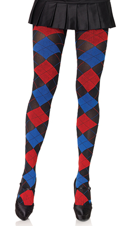 Black, Blue & Red Argyle Tights