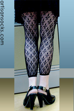 Black Lace Leggings with Fleur de lis Pattern