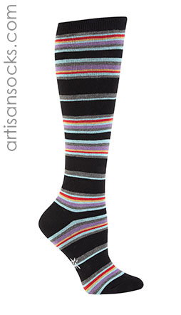 Black and Neon Thin Striped Knee High Socks