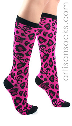 Leopard Print and Skull Hot Pink Knee High Socks