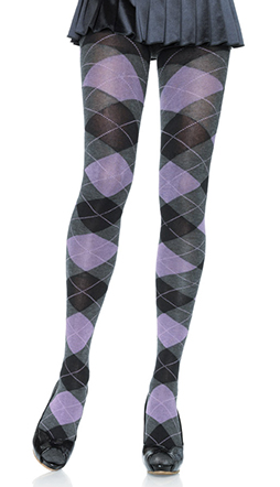 Black, Purple & Heather Gray Argyle Tights