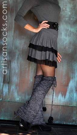 Black & Silver Bellbottom Pom Pom Leg Warmers