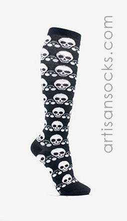 Phantom Black and White Skull Knee High Socks