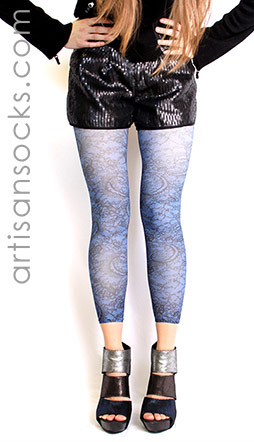 Royal Blue Leggings with Black Lace Print