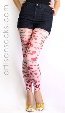 Pink Plus Size Leggings with Cherry Print