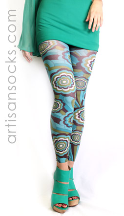 Plus Size Turquoise Flower Print Leggings