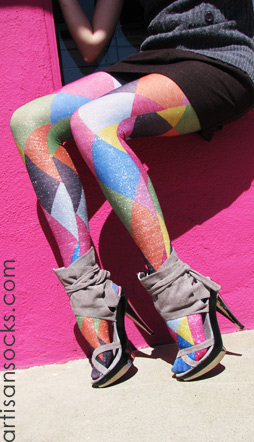 Celeste Stein Lurex Harlequin Print Tights / Stockings