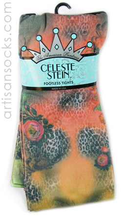 Celeste Stein Roses and Leopard Print Leggings / Footless Tights
