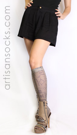 Taupe Tribal Art Knee High Socks