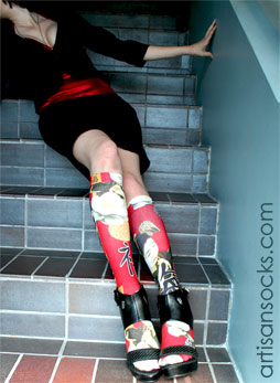 Celeste Stein RED GEISHA Print Knee High Socks