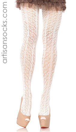 Lace Pattern Crochet Tights in Ivory