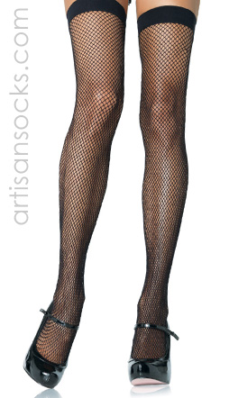 Nylon Fishnet Thigh Highs Black