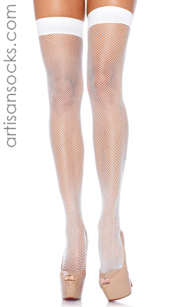 Nylon Fishnet Thigh Highs White