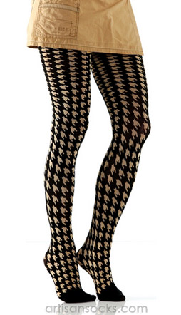 Houndstooth Microfiber Tights - Black & Tan