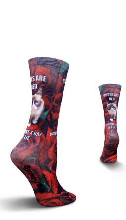 Valentines Day Grumpy Cat Roses Are Red Crew Socks