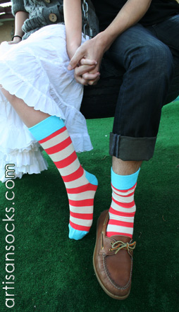 Happy Socks Striped Crew Socks: Russet, Oatmeal & Aqua