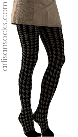 Houndstooth Microfiber Tights - Black & Gray