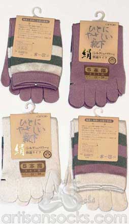 Japanese Silk Striped Mini Crew Toe Socks