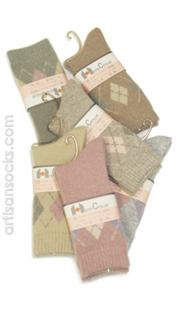 Japanese Half Argyle Angora / Wool Casual Crew Socks