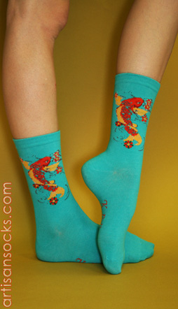 K. Bell Turquoise Koi Fish Crew Socks