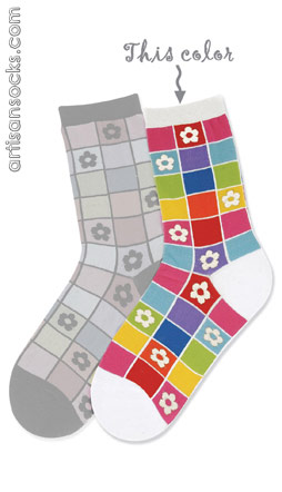 K. Bell Mosaic Flower White Crew Socks