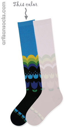 K. Bell Tulip Stripe Black Cotton Floral Knee High Socks